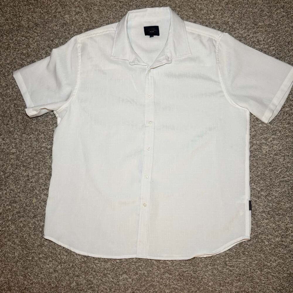 Marc Asher White Linen Short Sleeve Button Up Shirt Mens XL Lightweight Summer